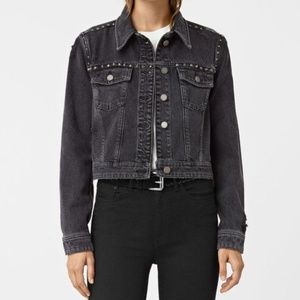 All Saints Black Zita Studded Cropped Jean Jacket.